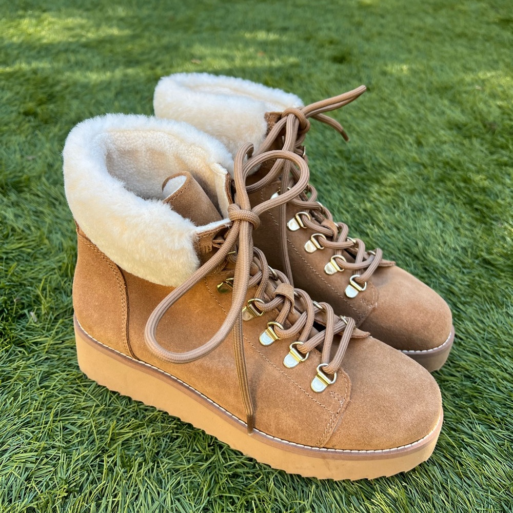 Tan Suede Women's Boots with Faux Fur Lining